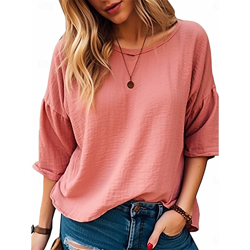 Women's T Shirt Plain Fashion Modern Casual 3/4 Length Sleeve Crew Neck Regular Tops Daily Weekend Pink Blue Green Gray Summer Spring4