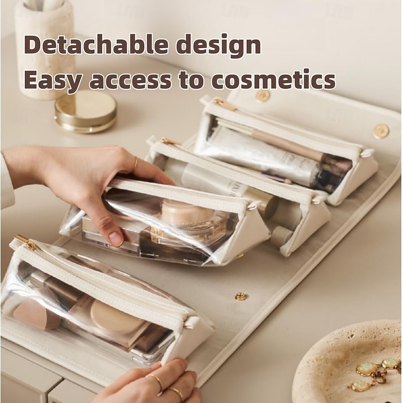 Leather Waterproof Cosmetic Bag, 4-in-1 Travel Toiletry Organizer, Large-Capacity Makeup Bag with Dry and Wet Separation for Stylish Storage2