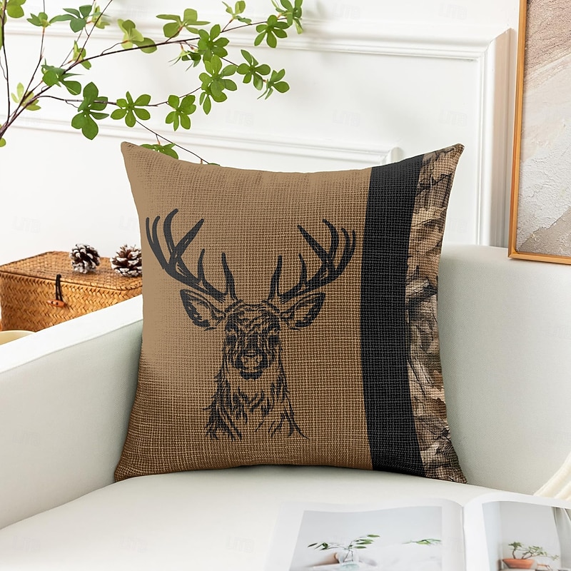 Vintage Tribal Reindeer Decorative Toss Pillows Cover 1PC Soft Square Couch Cushion Case Pillowcase for Bedroom Livingroom Sofa Chair3