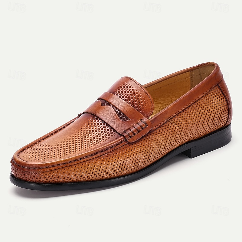 Men's Premium Cowhide Embossed Leather Loafers - Stylish Textured Design for Casual and Formal Occasions2