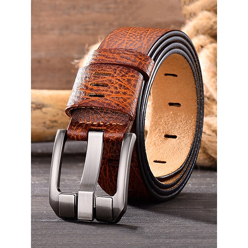 Men's Genuine Leather Belt with Durable Metal Buckle – Classic Vintage Style for Casual and Formal Wear2