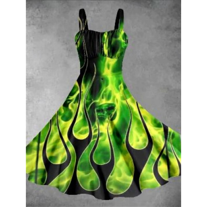 Women's Midi Dress Summer Dress Stylish Casual Vacation Home Date Form Fit Graphic Sleeveless Strap Yellow Light Green Dark Green Green Summer4