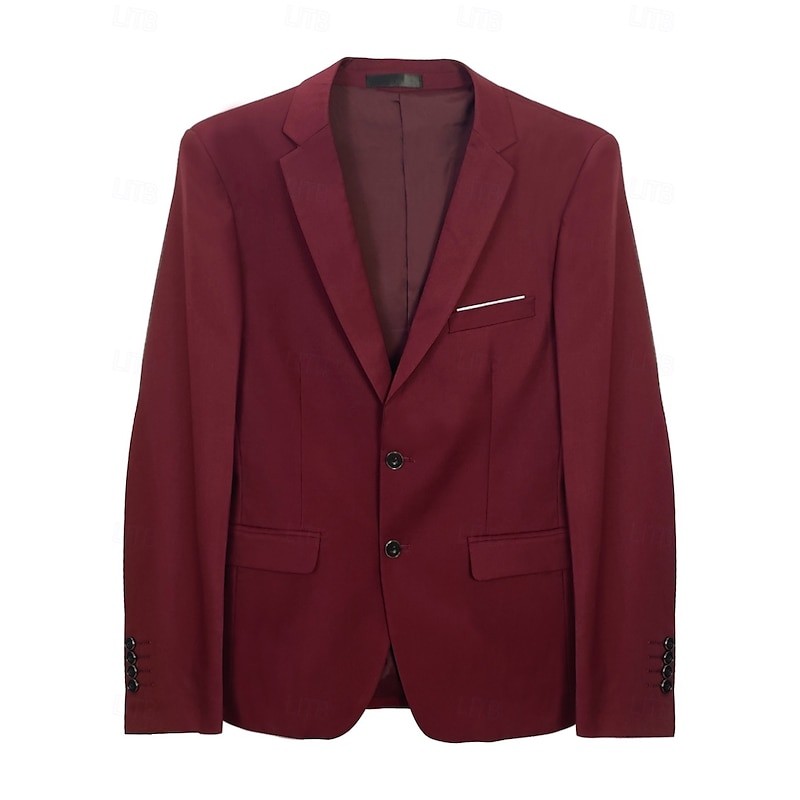 Men's Business Suits Notch Lapel Burgundy Navy Blue Formal WorkWear Solid Colored Standard Fit 2 Piece Single Breasted Two-buttons2