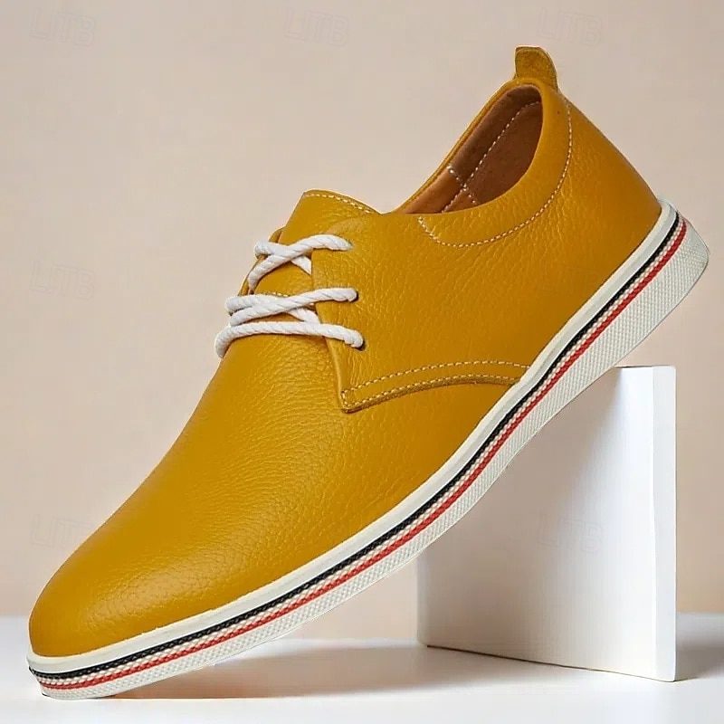 Men's Casual Lace-Up Shoes – Vibrant Faux Leather Upper, Lightweight Design, Non-Slip Sole, Perfect for Everyday Wear and Summer Outings