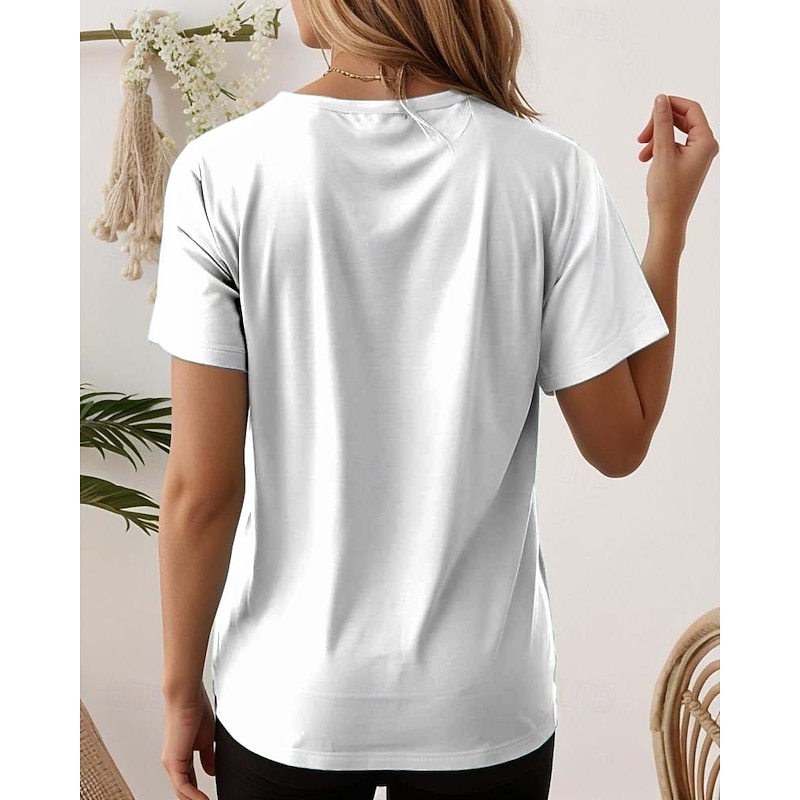 Women's T Shirt Heart Casual Short Sleeve Round Neck Regular Tops Daily Print White Summer2