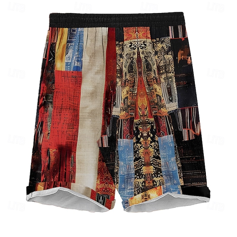 Men's Color Block Patchwork Shorts Beach Shorts Casual Shorts Mid Waist Hawaiian Retro Vintage Ethnic Outdoor Holiday Streetwear Drawstring Elastic Waist with Pockets Designer Clothing Apparel4