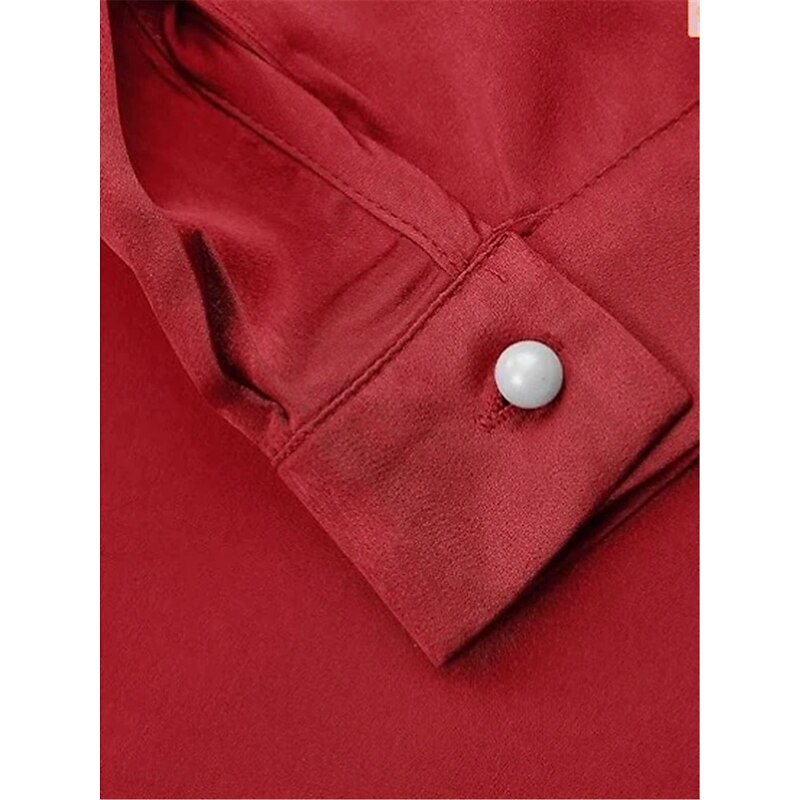 Women's Shirt Blouse Solid Color Business Modern Casual Long Sleeve Turtleneck Regular Tops Work Formal Wear Ruffle Buttons White Red Summer Spring3