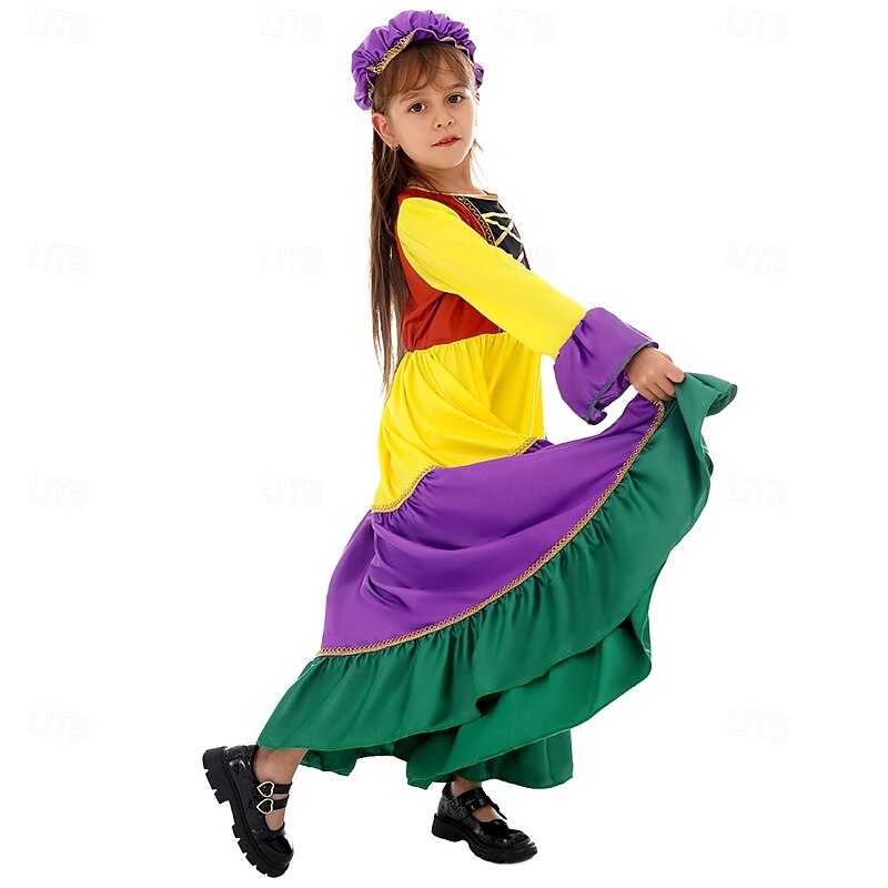 Mexican Halloween Dress Mask Outfits Carnival Costume Kid's Girls' Carnival Mardi Gras Performance Stage Easy Halloween Costumes Dress Up3