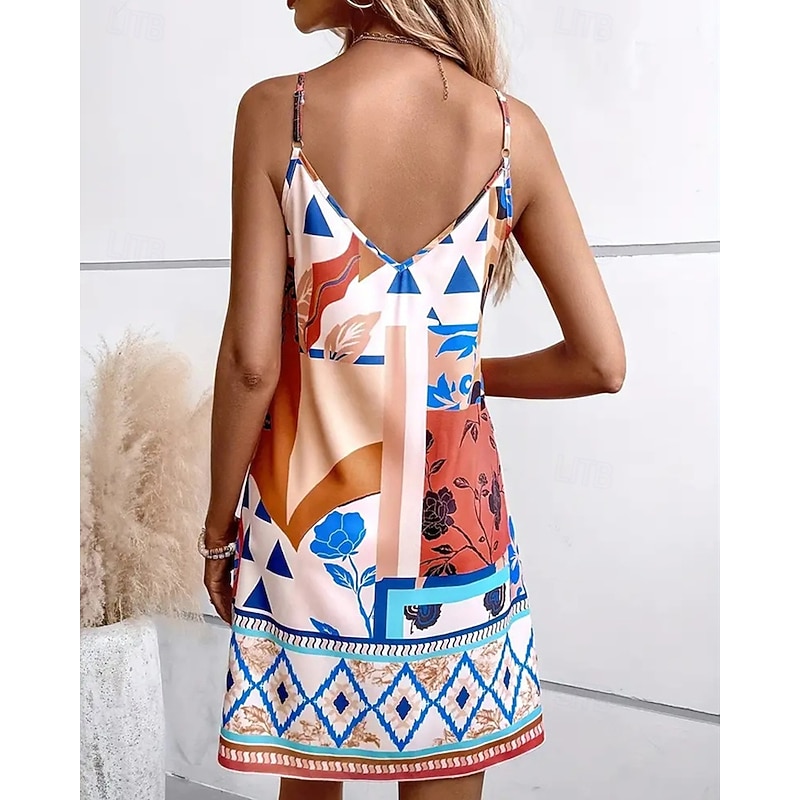 Women's Mini Dress Petite Dress Summer Dress Boho Dress Cami Dress Stylish Boho Vacation Daily Date Regular Fit Geometric Color Block Sleeveless V Neck Purple Orange Green Summer2