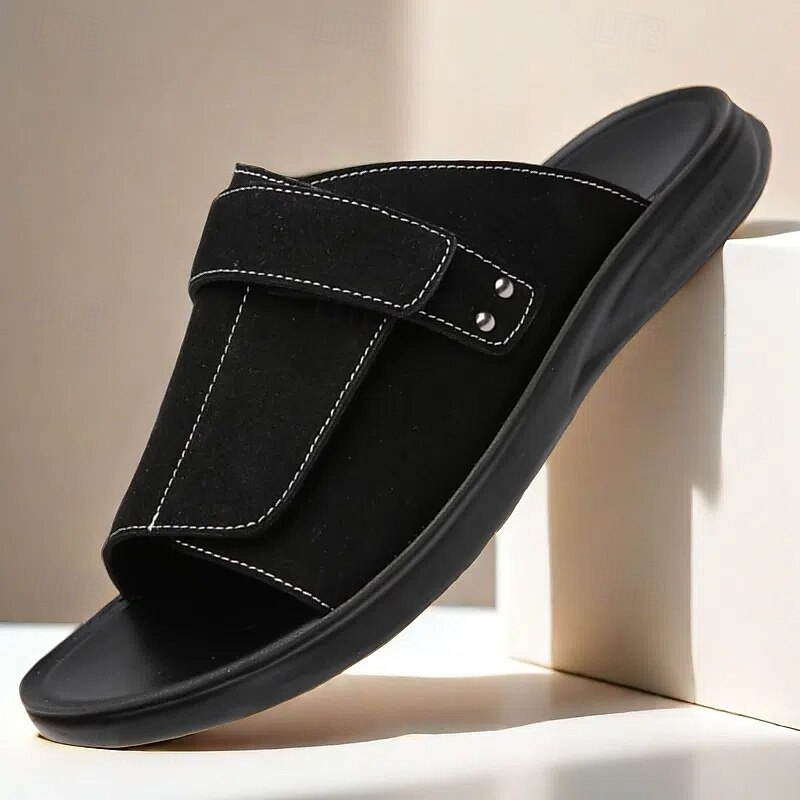 Men's Tan Suede Slide Sandals - Adjustable Strap, Lightweight, Comfortable Slip-On Style for Casual Summer Wear and Indoor Use2