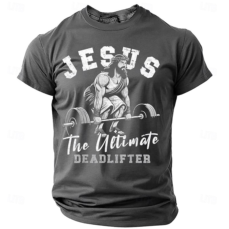 Men's Text Jesus T Shirt Short Sleeve T shirt 3D Print Crew Neck Shirt Sports Outdoor Street Gym Black Blue Gray Summer Spring Clothing Apparel S M L XL XXL XXXL4