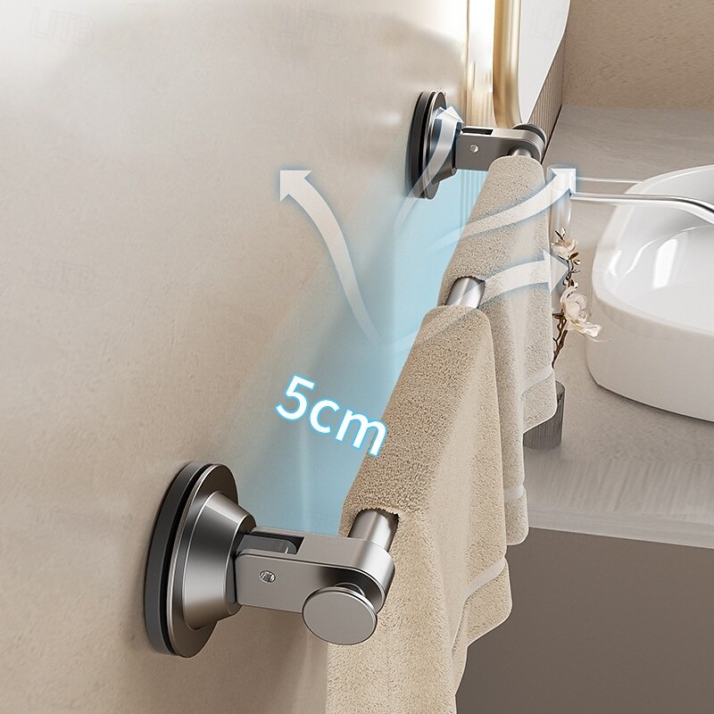 Gun Gray Suction Cup Towel Rack Bathroom Non Perforated Space Aluminum Bathroom Storage Rack Wall Mounted Single Pole Towel Pole2