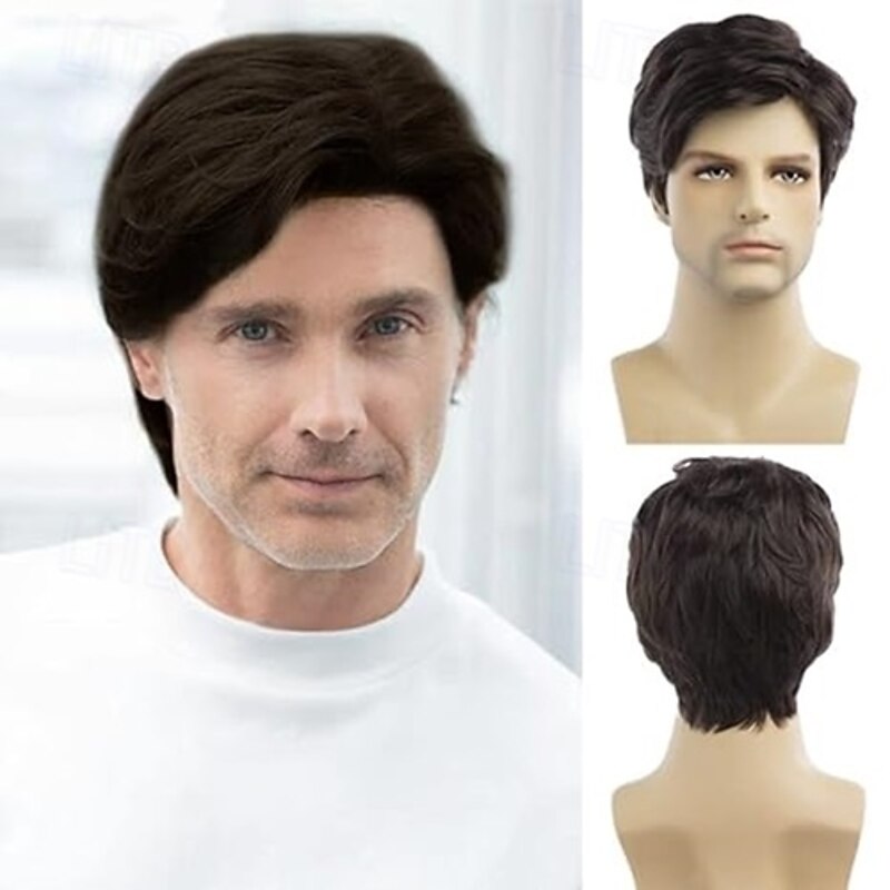 Men Wigs Short Wig Synthetic Heat Resistant Natural Halloween Cosplay Hair Wig3