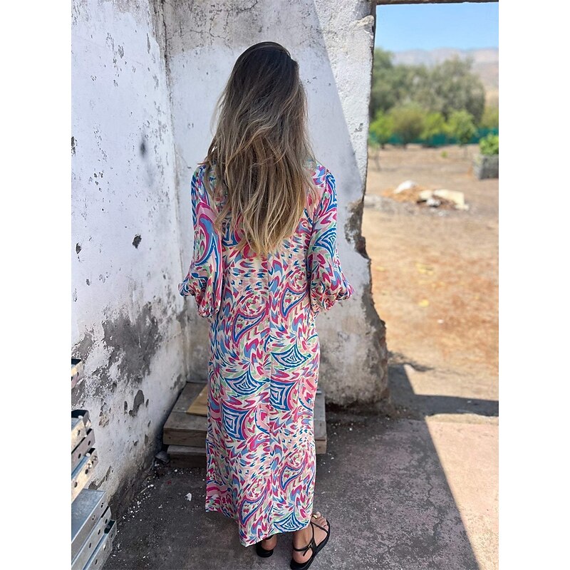 Women's Maxi Dress Casual Dress Boho Chic Dresses Boho Dress Bohemia Cute Stylish Lantern Sleeve Vacation Daily Date Loose Fit Graphic Half Sleeve V Neck Pink Green Summer Spring Fall3