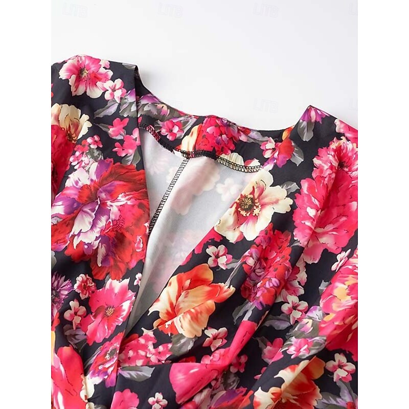 Women's Mini Dress Casual Dress A Line Dress Stylish Casual Vacation Daily Regular Fit Floral 3/4 Length Sleeve V Neck Black Red Summer Spring3