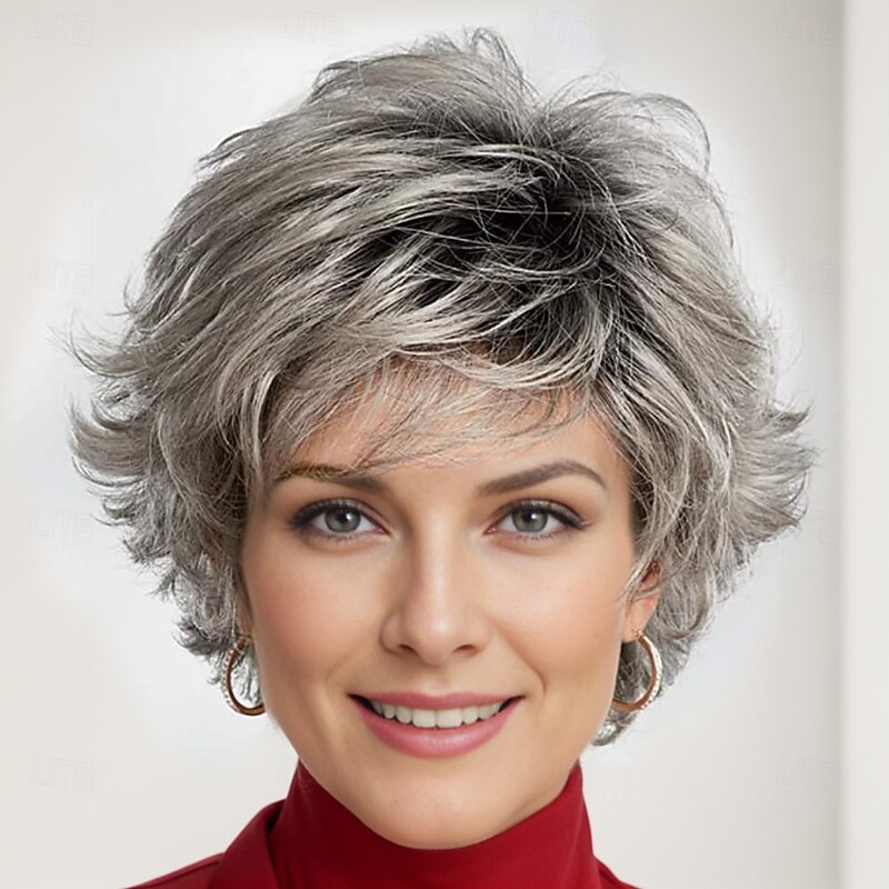 Short Wigs for White Women Gray Wig for White Women Pixie Cuts Wigs for Older Women Full Curly Hair for Daily (#1 56cm 22.05inch (Recommended for small head