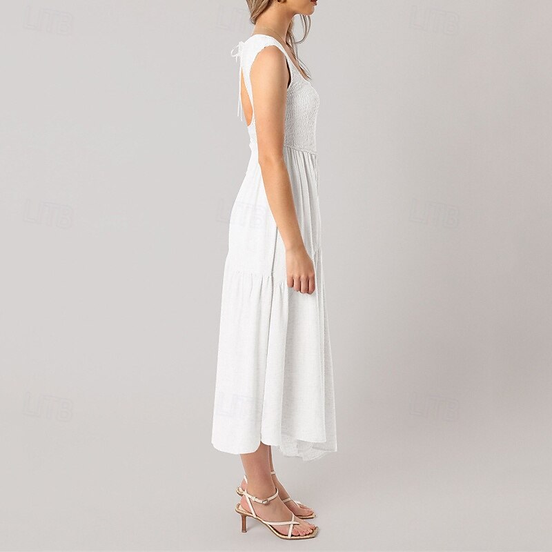 Women's Midi Dress Graduation Dress Casual Dress A Line Dress Summer Dress Stylish Casual Vacation Daily Date Regular Fit Plain Sleeveless Scoop Neck Black White Light Green Pink Summer4