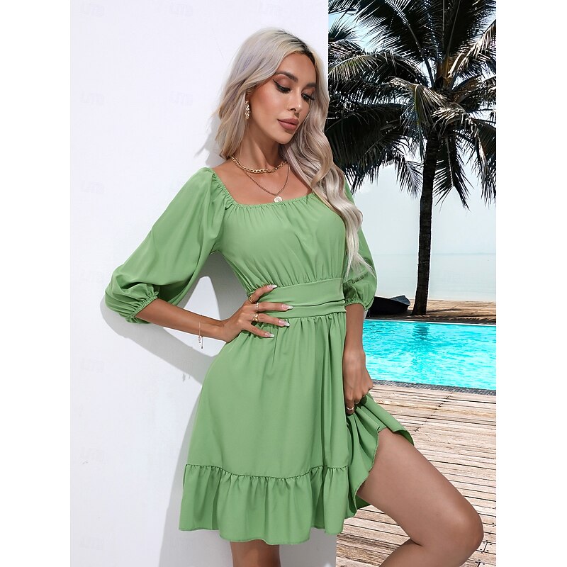 Valentine's Day Women's Normal Mini Dress Boho Chic Dresses A Line Dress Bohemia Stylish Classic Lantern Sleeve Vacation Party Daily Form Fit Plain Sleeveless Square Neck Black White Pink Red Summer3
