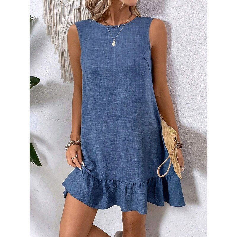 Women's Mini Dress Off The Shoulder Dress Casual Outdoor Regular Fit Graphic Sleeveless Crewneck Blue Fuchsia Green Apricot Summer3