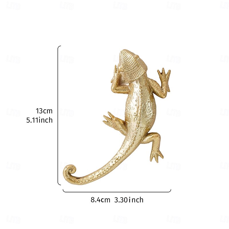 Vintage Gold Lizard Wall Hanging Decor, European Style Resin Gecko Wall Sculpture, Handmade Wall Art Ornament for Home, Living Room or Garden Decoration2