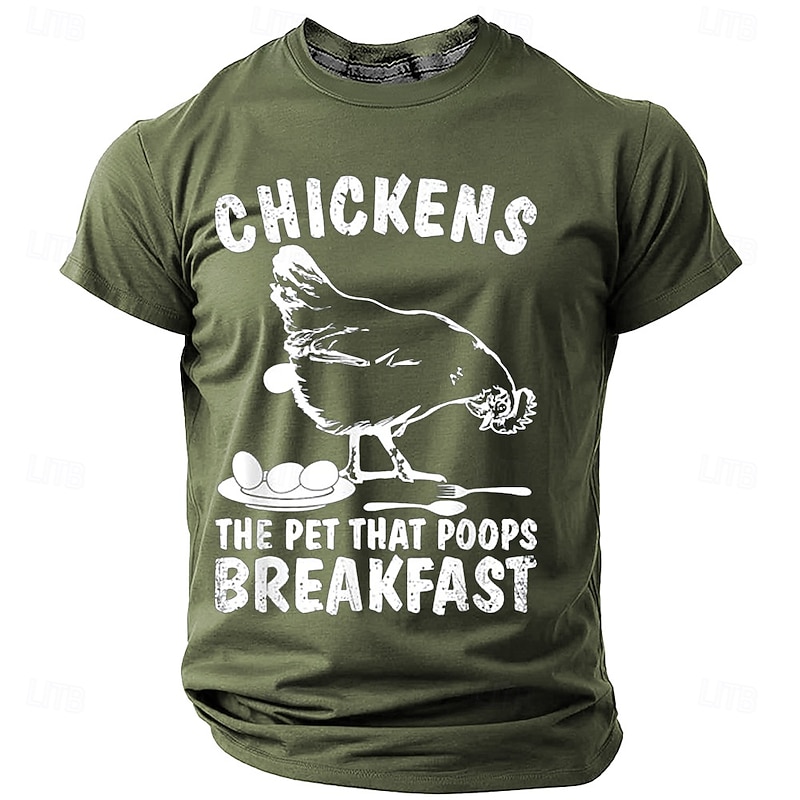 Mens Short Sleeve Graphic T-Shirt Funny Chicken 'Chickens The Pet That Poops Breakfast'4