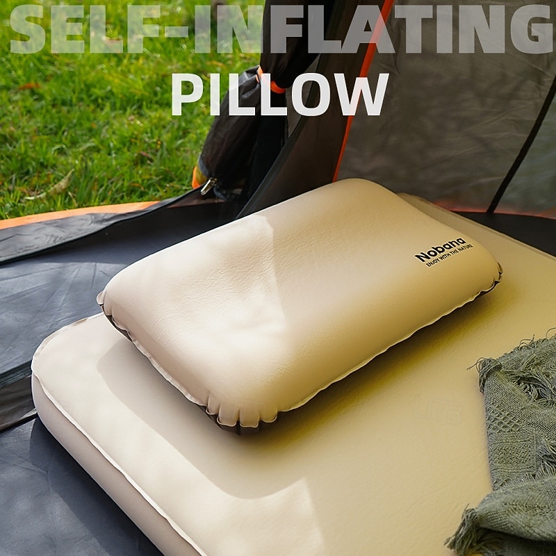1Pc Outdoor 3D Sponge Pillow with Automatic Inflatable Pillow Comfortable Travel Pillow Easy Inflate Deflate for Camping Hiking Resting Neck Support Compact and Lightweight Outdoor Gear