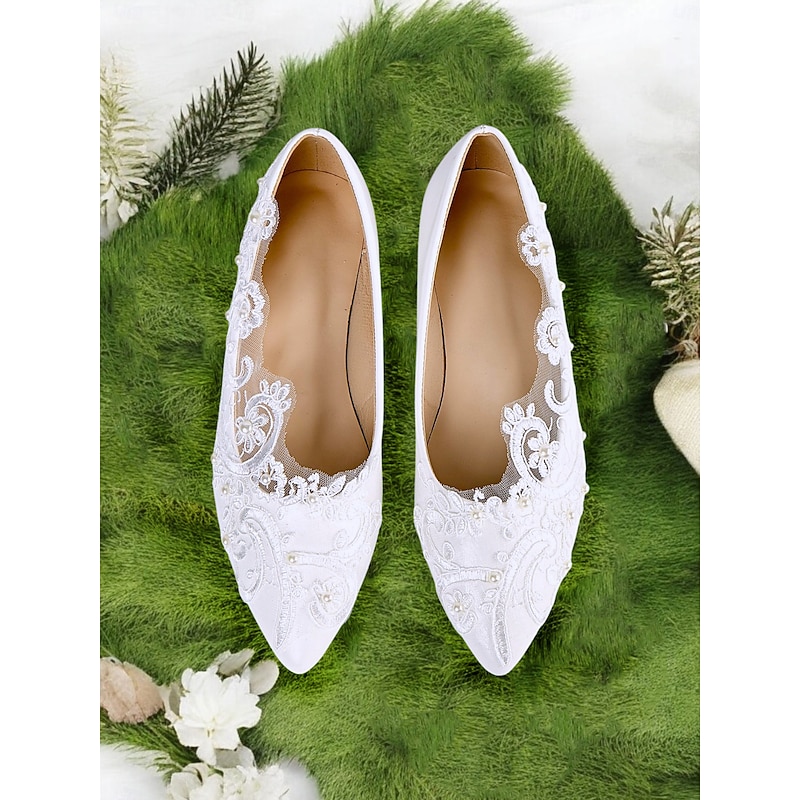 White Lace Wedding Shoes with Floral Appliqué and Mesh Design for Brides for Formal Occasions3