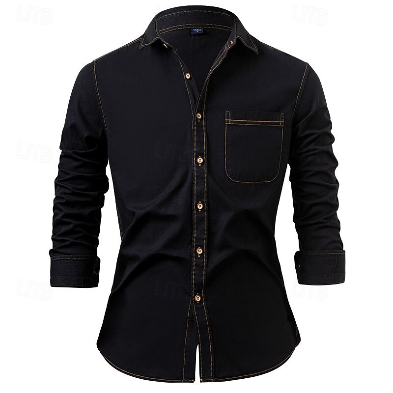Men's Shirt Summer Shirt Casual Shirt Beach Shirt Button Up Shirt Black Blue Dark Blue Light Blue Long Sleeve Plain Lapel Vacation Hawaiian Pocket Clothing Apparel Fashion Casual Comfortable3