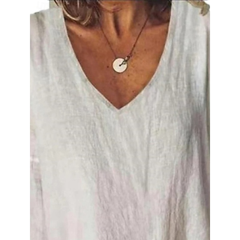 Women's Shirt Blouse Cotton Linen Shirts Solid Color Basic Casual Long Sleeve V Neck Regular Tops Daily White Yellow Summer Spring4