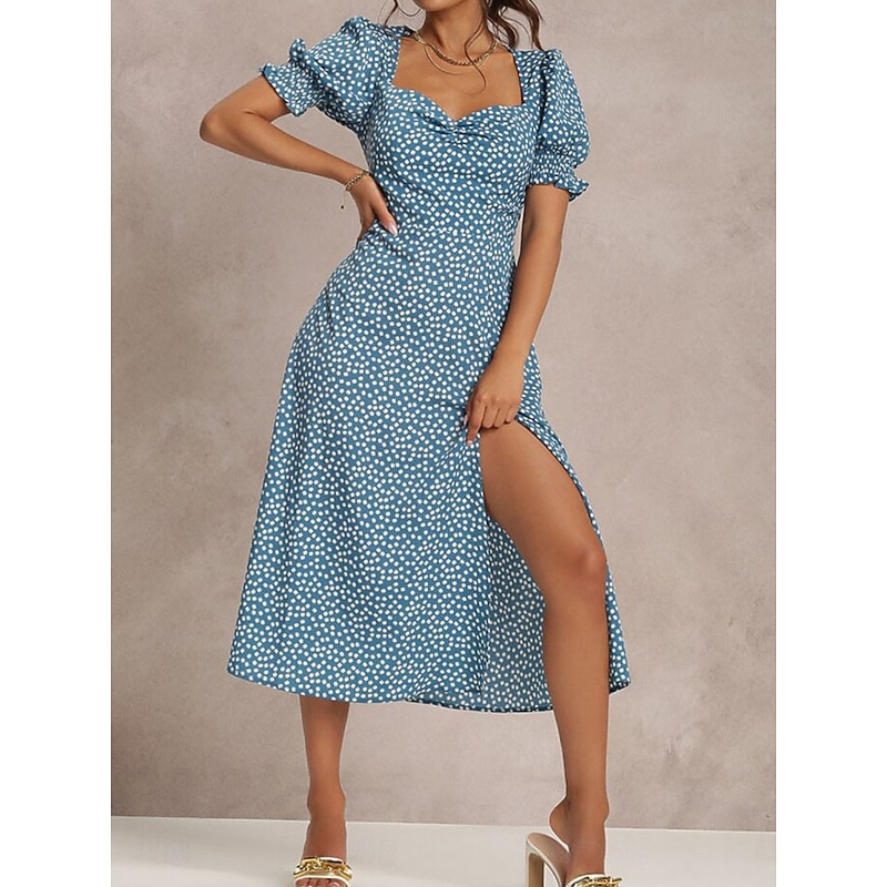 Women's Midi Dress Casual Dress A Line Dress Stylish Casual Vacation Daily Regular Fit Floral Short Sleeve Square Neck Red Green Light Blue Summer2
