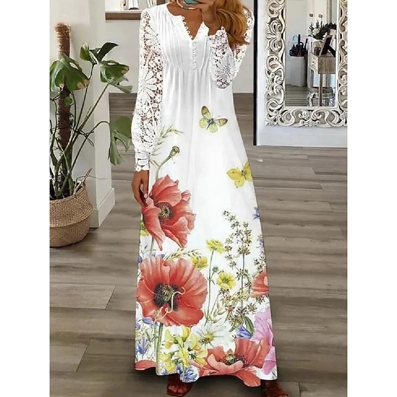 Women's Midi Dress Casual Dress A Line Dress Stylish Casual Vacation Daily Regular Fit Floral Short Sleeve V Neck White Pink Red Light Blue Summer3