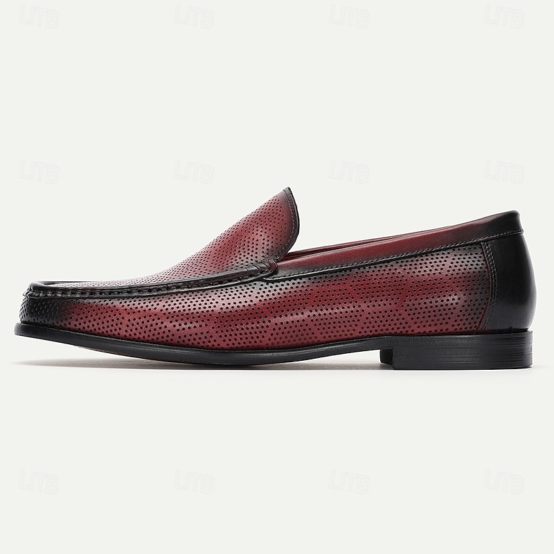 Men's Premium Cowhide Perforated Leather Loafers - Breathable Slip-On Shoes for Business and Casual Wear3