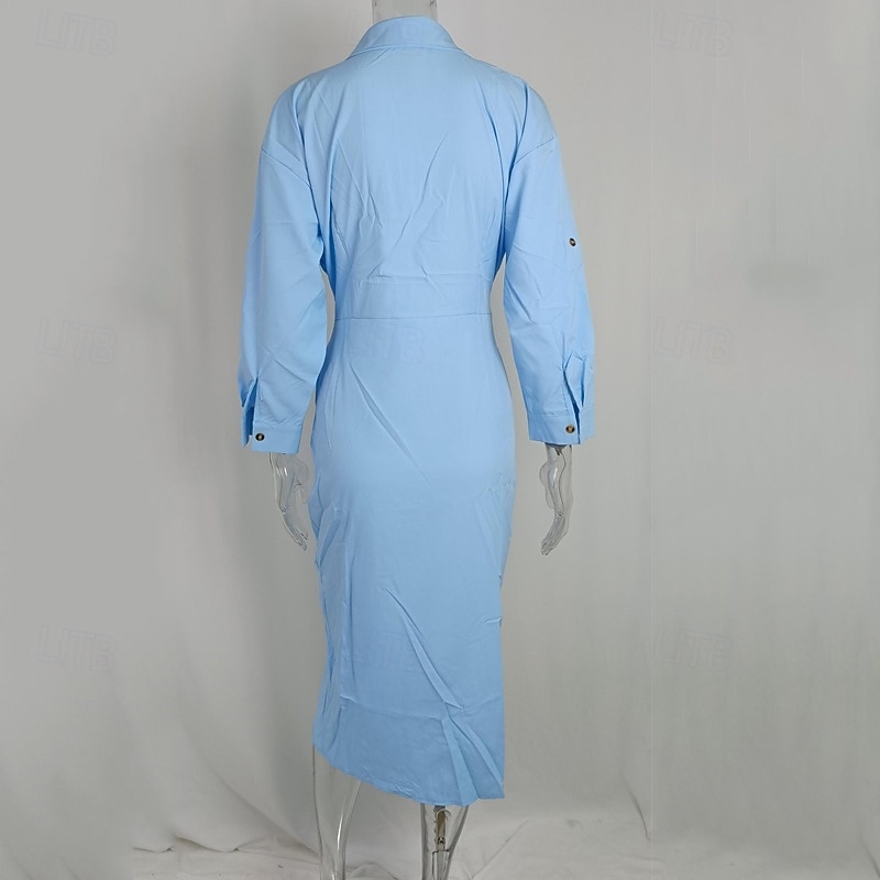 Women's Long Dress Maxi Dress Shirt Dress Casual Dress Summer Dress Stylish Casual Vacation Daily Date Regular Fit Color Block Long Sleeve Lapel White Yellow Sky Blue Khaki Summer Spring3