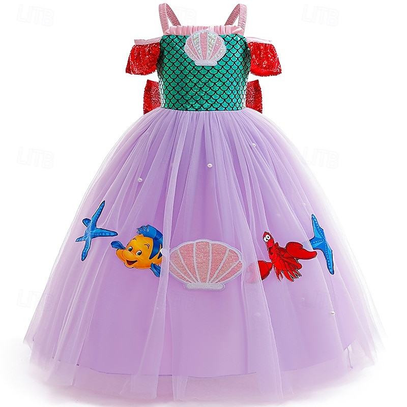 Little Mermaid Princess Ariel Aqua Princess Dress Costume Flower Girl Dress Movie TV Theme Costumes Movie Cosplay for Girls' Kid's Carnival World Book Day Performance Event / Party