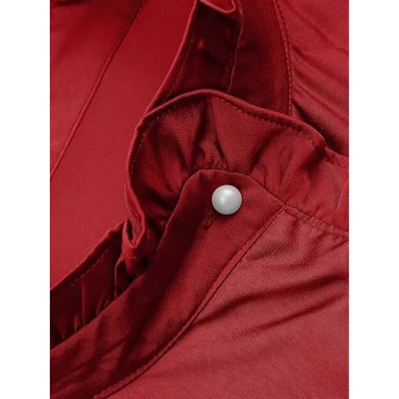 Women's Shirt Blouse Solid Color Business Modern Casual Long Sleeve Turtleneck Regular Tops Work Formal Wear Ruffle Buttons White Red Summer Spring4