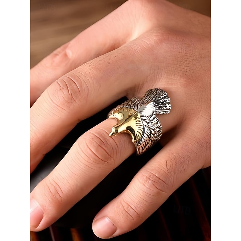 Men's Vintage Silver and Gold Eagle Ring - Bold Animal Design, Stainless Steel Jewelry, Perfect for Casual Wear, Party and Gift2
