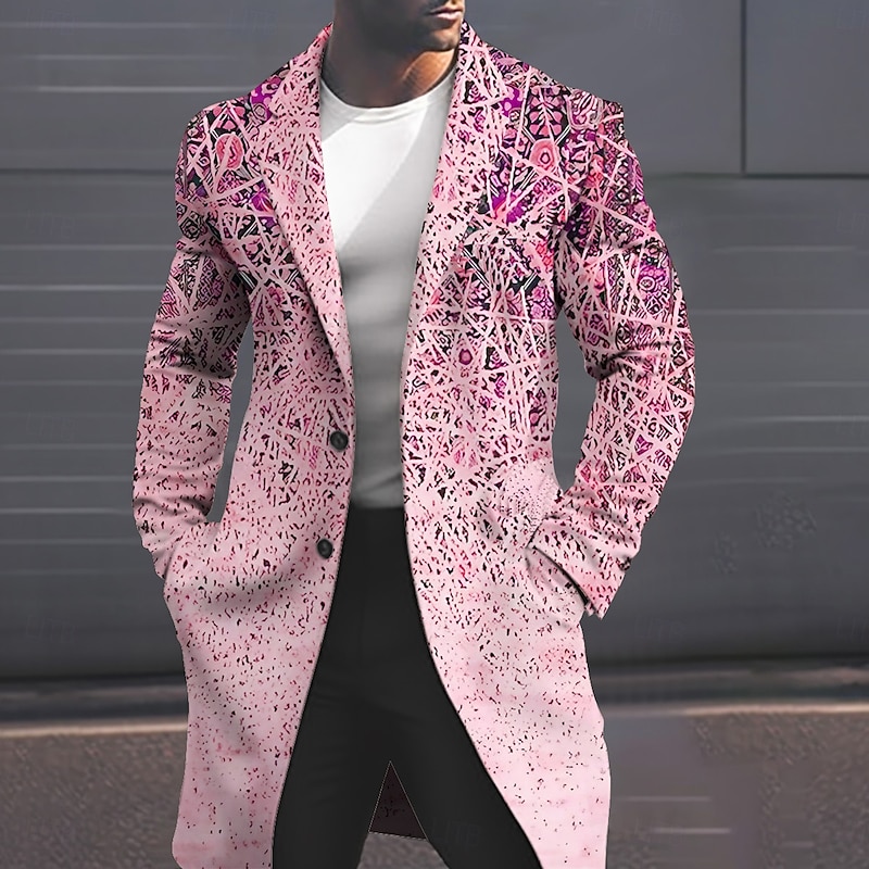 Men's Geometry Winter Coat Overcoat Coat Warm Comfortable Breathable Fashion Streetwear Business Work Wear to work Going out Pocket Print Fall & Winter Turndown Long Sleeve Yellow Pink Blue3