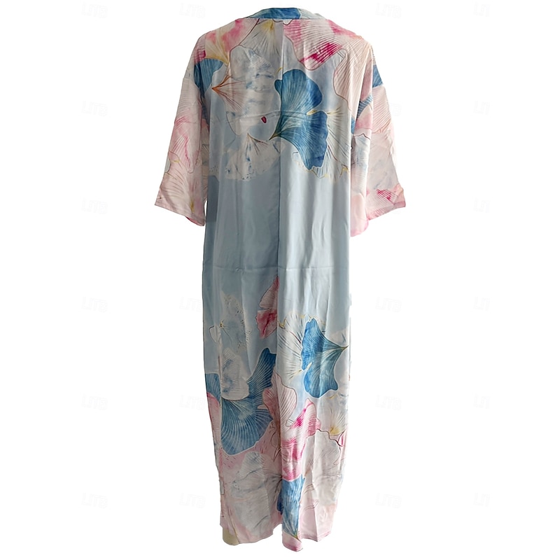 Women's Maxi Dress Casual Dress Shift Dress Stylish Casual Vacation Daily Date Loose Fit Floral Short Sleeve V Neck Pink Blue Summer Spring3