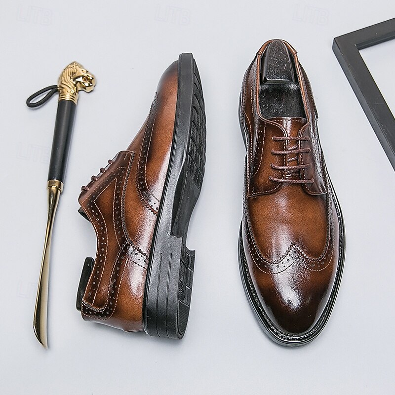 Men's Brogue Wingtip Faux Leather Oxford Shoes – Classic Lace-Up Design for Formal Events, Business and Weddings4