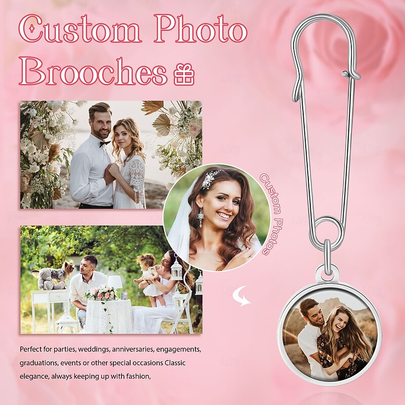 Personalized Round Photo Brooch Pin Custom Best Gift for Mom - Custom Wedding Gift for Couple, Unique Gift for Lover, Perfect Wedding's Day or Special Occasion Gift3