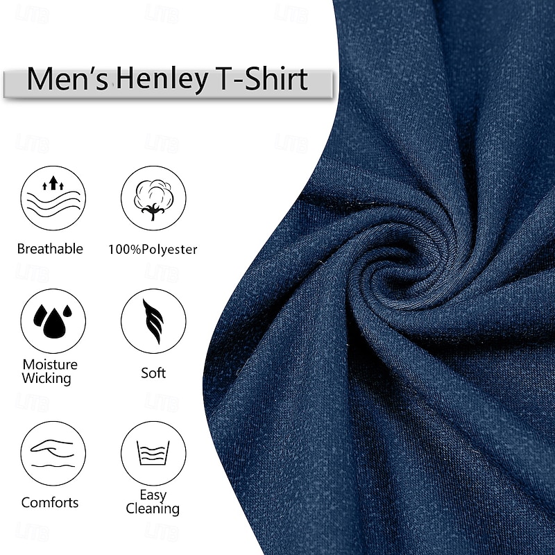 Men's Long Sleeve Henley Shirt with Funny 'I'm Fine' Drowning Graphic. Ironic Lifestyle Humor.3