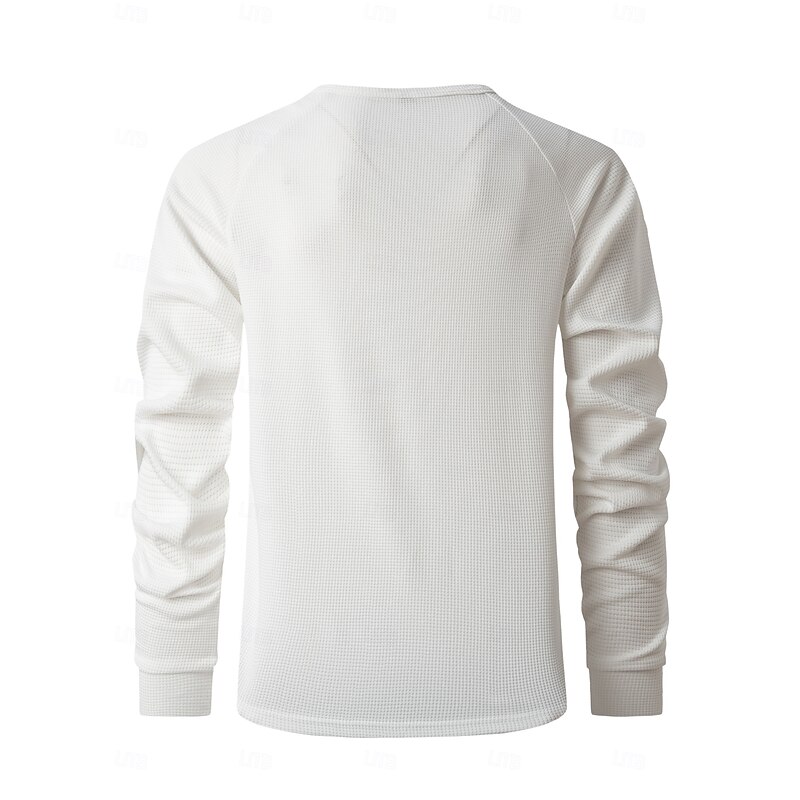 Men's Waffle Henley Shirt Long Sleeve Plain Texture Basic Modern Comfortable Buttons Henley Work Casual Holiday Spring &  Fall Black White Blue Henley T-Shirt3