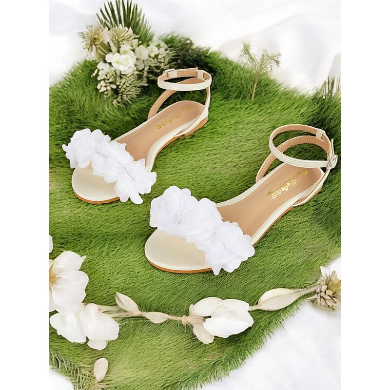 White Floral Open-Toe Flat Sandals with Ankle Strap for Women - Comfortable Casual Summer Wear and Wedding4