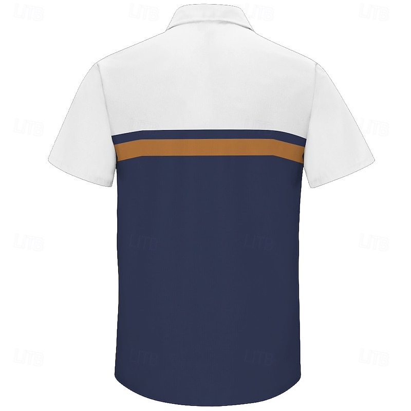 Men's Geometric Striped Shirt Button Up Shirt Short Sleeve Fashion Casual Vacation Streetwear Beach Wear Summer Spring Turndown Collared Shirts Black Green Dark Blue2