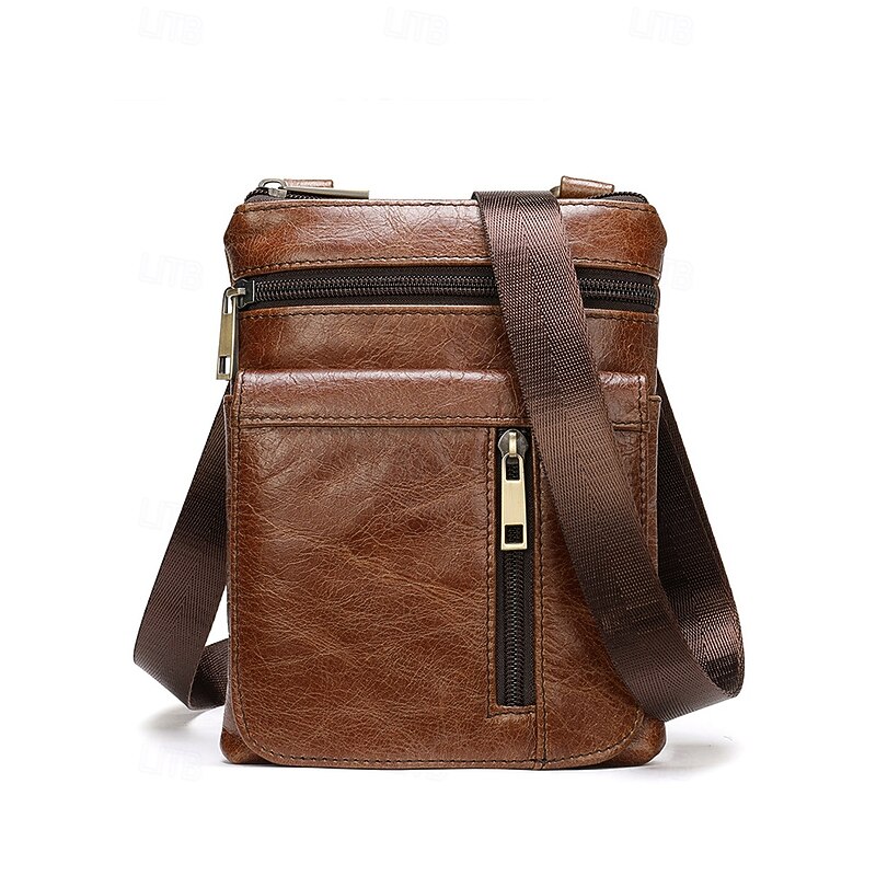 Men's Genuine Leather Vintage Brown Crossbody Bag – Multi-Pocket Shoulder Bag for Travel, Work and Everyday Use Black Brown Coffee4