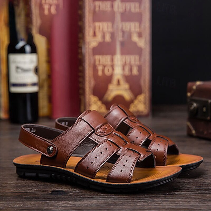 Men's Brown Faux Leather Gladiator Sandals – Open-Toe Design with Adjustable Strap, Comfortable Sole for Casual and Outdoor Wear4