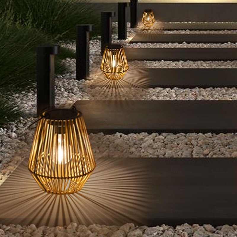1 Pc Outdoor Solar Energy Imitation Bamboo Weaving Chinese Lantern Garden Lawn Path Fence Decoration Lighting Atmosphere Light