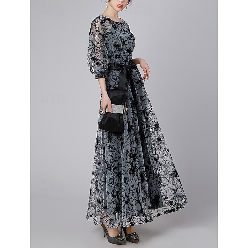 A-Line Dress Mother of the Bride Dress Formal Elegant Vintage See Through Jewel Neck Ankle Length Chiffon Half Sleeve with Lace Embroidery2