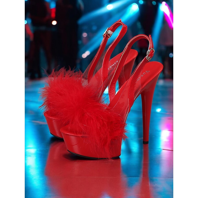 Feather-Embellished Platform Stiletto Wedding Heels for Women – Glamorous Open-Toe Bridal Party Shoes with Slingback Design