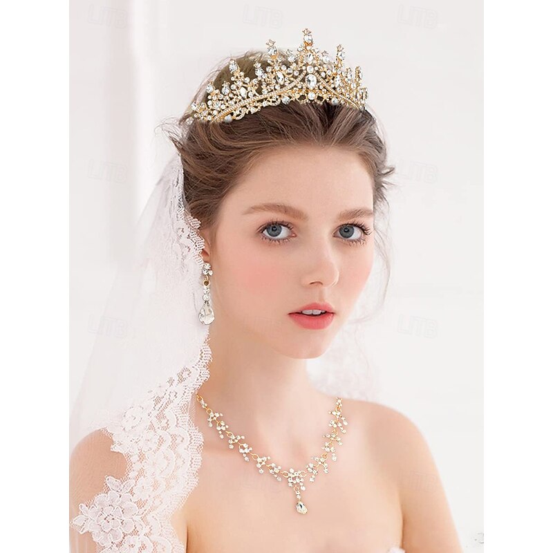 Sparkling Diamond Tiara Crown and Necklace Set – Gold-Plated Bridal Jewelry with Earrings, Perfect for Weddings, Pageants and Special Occasions2